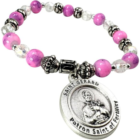 St. Gerard Ladies Fertility Polymer Glass Bead Charm Bracelet Gift - Picture 3 of 9
